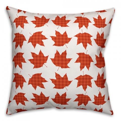 Plaid Fall Leaves 18x18 Spun Poly Pillow