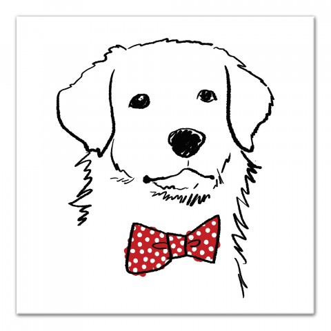 Dog With Polka Dot Bow 12x12 Canvas Wall Art