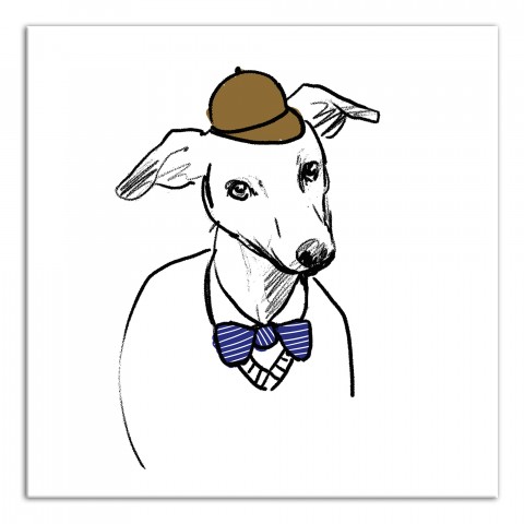 Greyhound With Hat And Bowtie Wall Art