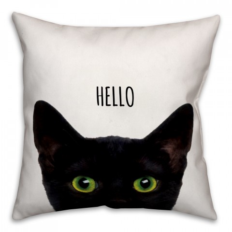 Curious Hello Black Cat Pillow Cover