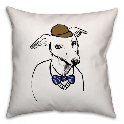 Greyhound with Hat and Bowtie Pillow Cover