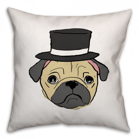 Pug with Top Hat Pillow Cover