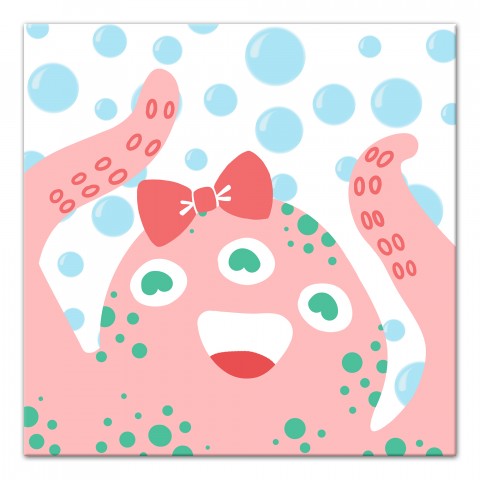 Cute Pink Bow Sea Monster 12x12 Canvas Wall Art