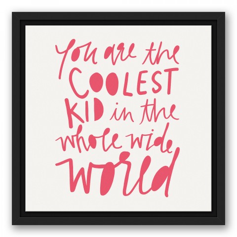 Coolest Kid Pink Text 12x12 Black Floating Framed Canvas
