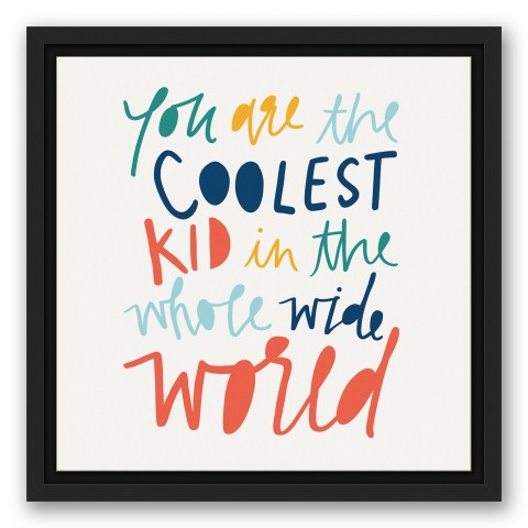 Coolest Kid Rainbow Text 12x12 Black Floating Framed Canvas
