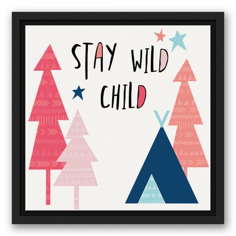 Stay Wild Child Pastel Tones Design 12x12 Black Floating Framed Canvas