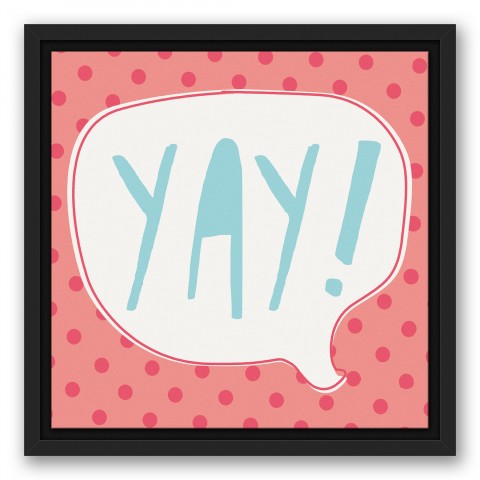 Blue and Pink Yay Design 12x12 Black Floating Framed Canvas