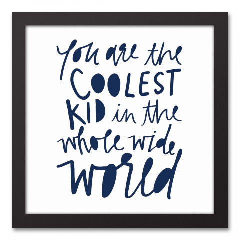 Coolest Kid Blue Text 12x12 Black Framed Canvas