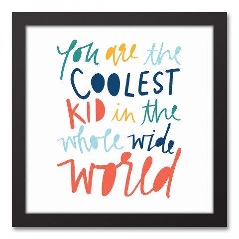 Coolest Kid Pink Text 12x12 Black Framed Canvas