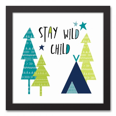 Stay Wild Child Cool Tones Design 12x12 Black Framed Canvas
