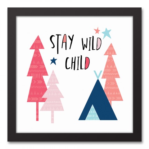 Stay Wild Child Pastel Tones Design 12x12 Black Framed Canvas
