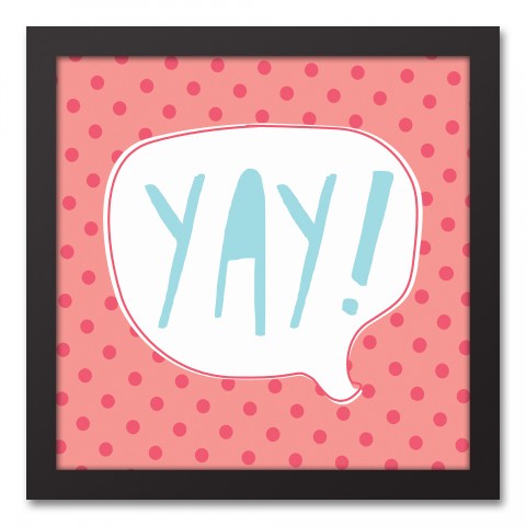 Blue and Pink Yay Design 12x12 Black Framed Canvas