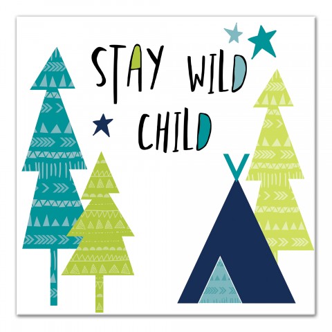Stay Wild Child Cool Tones Design 12x12 Canvas Wall Art