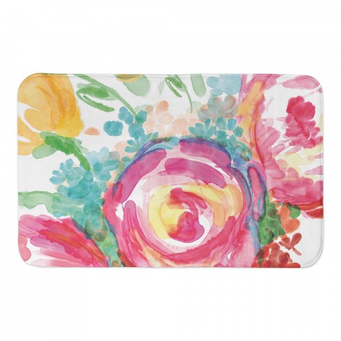 Bright Watercolor Florals 34x21 Bath Mat