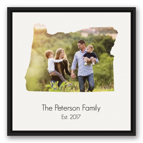 Oregon Family 20x20 Personalized Black Floating Framed Canvas