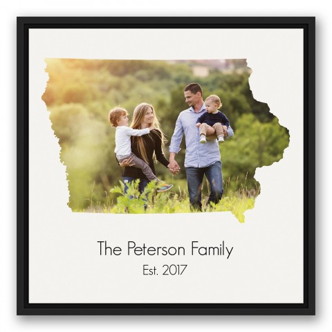 Iowa Family 20x20 Personalized Black Floating Framed Canvas