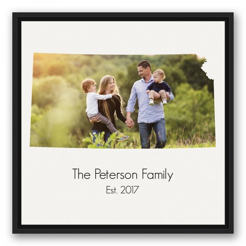 Kansas Family 20x20 Personalized Black Floating Framed Canvas