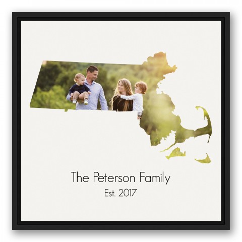 Massachusetts Family 20x20 Personalized Black Floating Framed Canvas