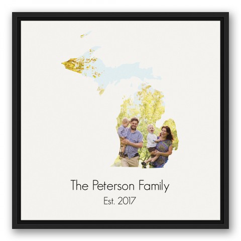 Michigan Family 20x20 Personalized Black Floating Framed Canvas