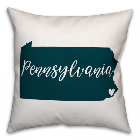 Teal and White Pennsylvania Pride 16x16 Spun Poly Pillow