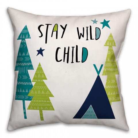 Stay Wild Child Cool Tones Design 16x16 Spun Poly Pillow
