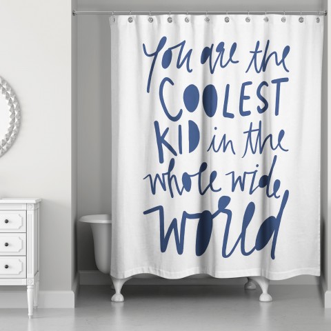 Coolest Kid Blue Text 71x74 Shower Curtain