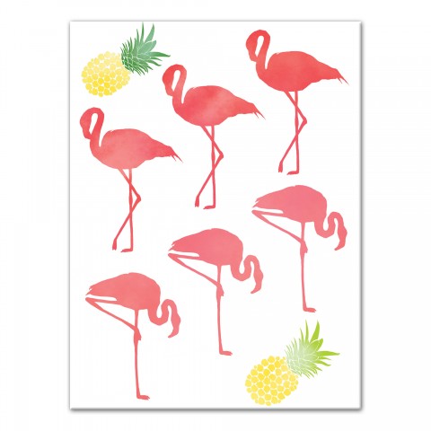 Watercolor Pink Flamingos & Pineapples 12x16 Canvas Wall Art