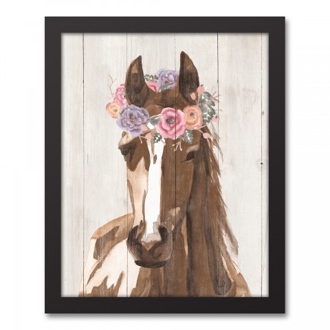 Flower Crown Pony 11x14 Black Framed Canvas