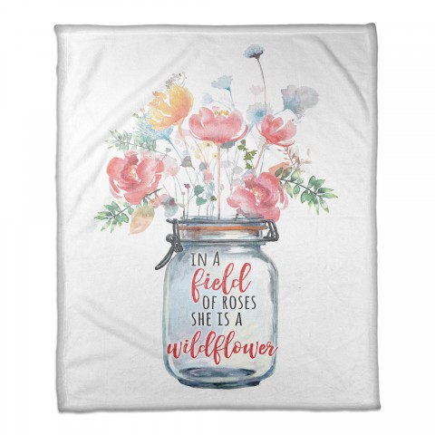 Wildflower Mason Jar 30x40 Coral Fleece Blanket