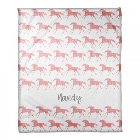 Galloping Pink Horses 50x60 Personalized Coral Fleece Blanket