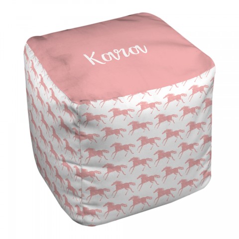 Galloping Pink Horses 18x18 Personalized Ottoman
