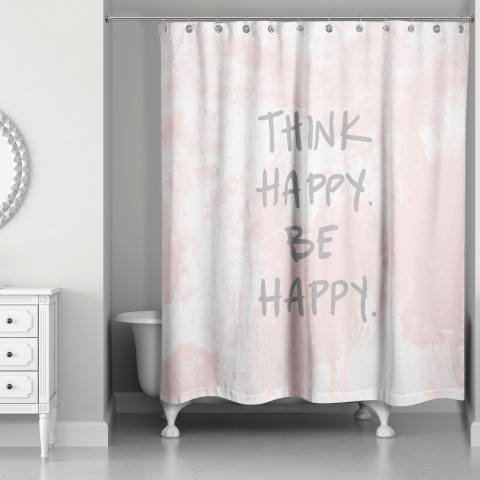 Think Happy Be Happy Watercolor 71x74 Shower Curtain