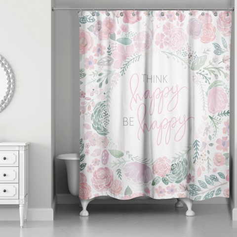 Think Happy Be Happy 71x74 Shower Curtain