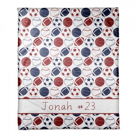 Sports Ball Pattern 50x60 Personalized Coral Fleece Blanket