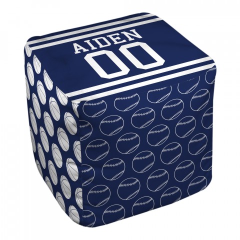 Sports Ball Pattern 13x13 Personalized Ottoman