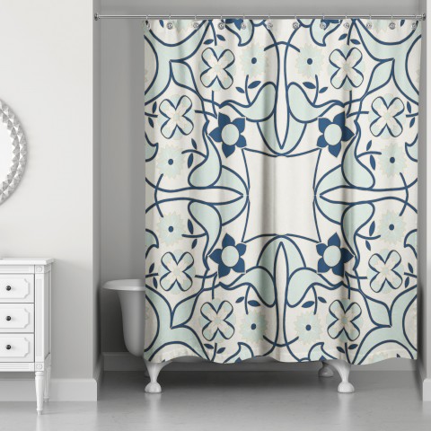 Abstract Blue Tile 71x74 Shower Curtain