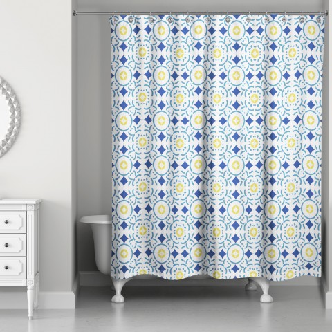 Vintage Blue Tile 71x74 Shower Curtain