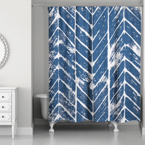 Blue Stamped Chevron 71x74 Shower Curtain