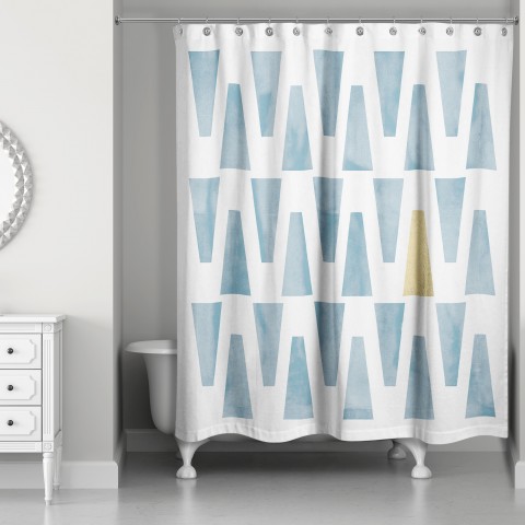 Blue Watercolor Triangles 71x74 Shower Curtain