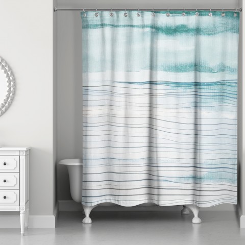Teal Linear Waves 71x74 Shower Curtain