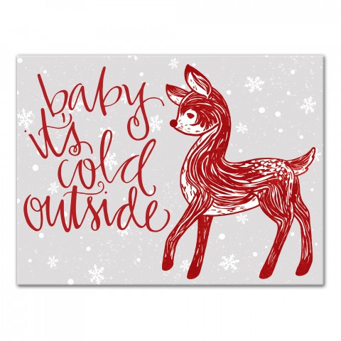 Baby Its Cold Deer 12x16 Canvas Wall Art