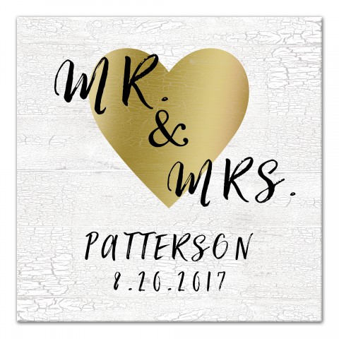 Mr. & Mrs. Gold Heart 16x16 Personalized Canvas Wall Art