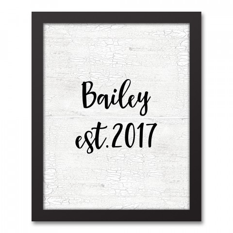Family Name EST on Crackle  11x14 Personalized Black Framed Canvas
