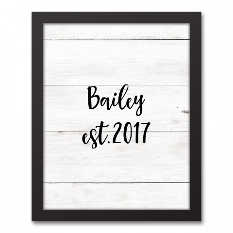 Family Name EST on Faux Wood 11x14 Personalized Black Framed Canvas
