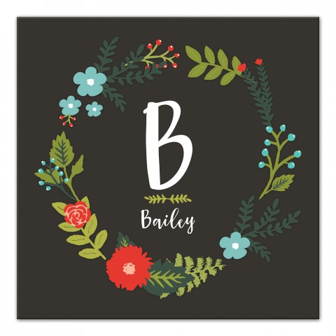 Monogram Floral Wreath Brown 12x12 Personalized Canvas Wall Art