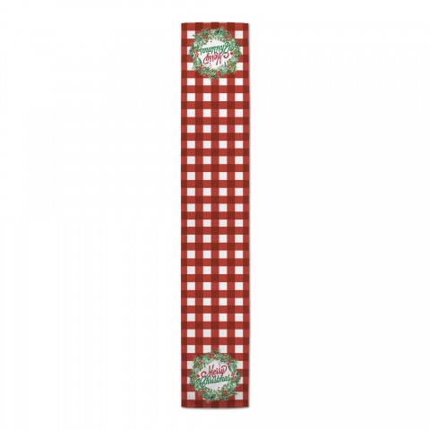 Merry Christmas Wreath Red Buffalo Check Runner