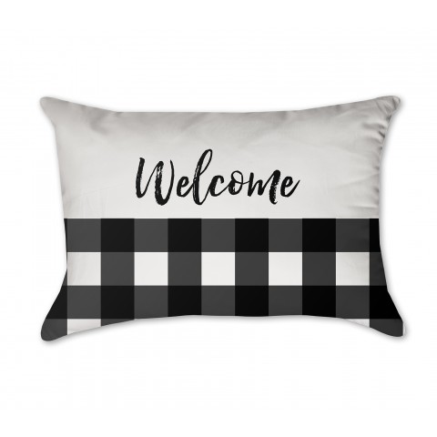 Welcome Black Buffalo Check 14x20 Spun Poly Pillow