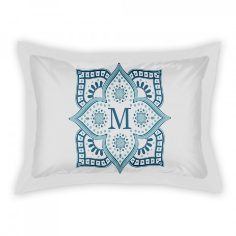 Blue Tile Border Standard Personalized Brushed Poly Sham