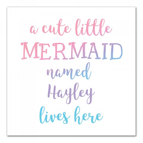 Cute Little Mermaid 16x16 Personalized Canvas Wall Art