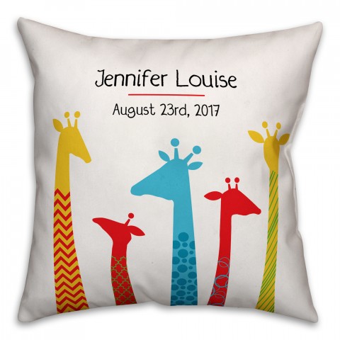 Giraffe Family  18x18 Personalized Spun Poly Pillow